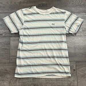 Vintage Y2K Lost Brand Striped T Shirt Surf Skate Embroidered Logo Tee - Small